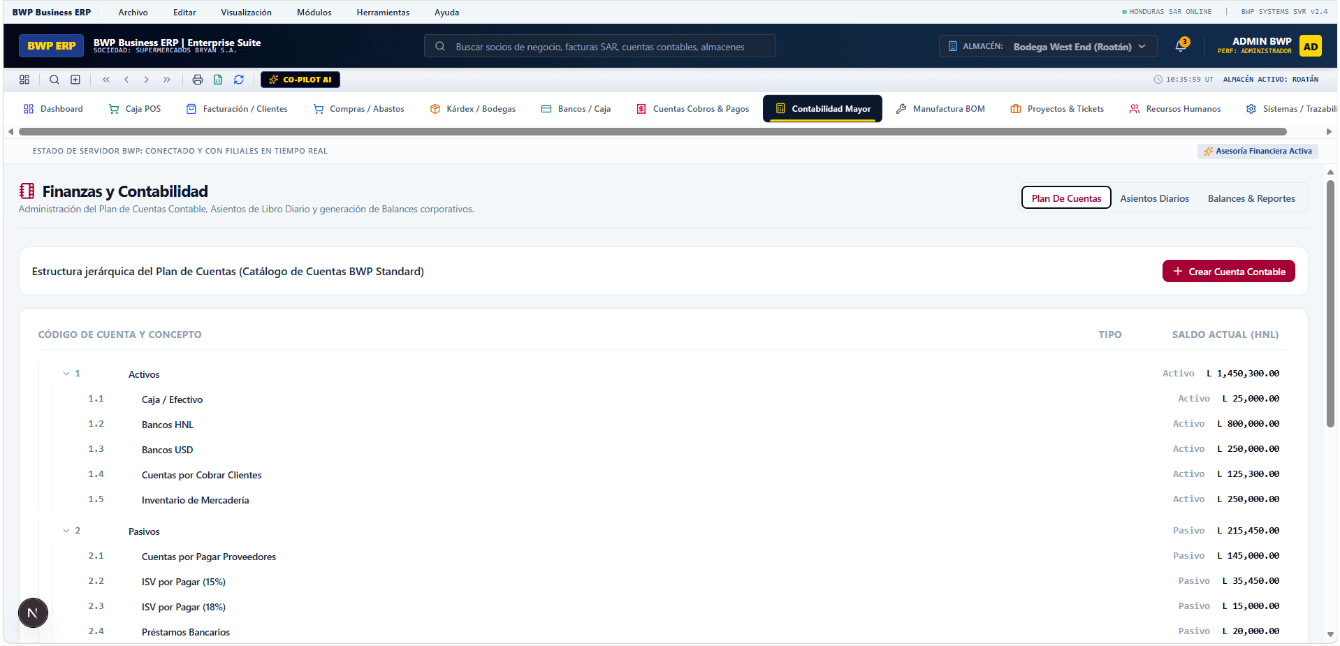 Interfaz de BWP Business ERP & CRM