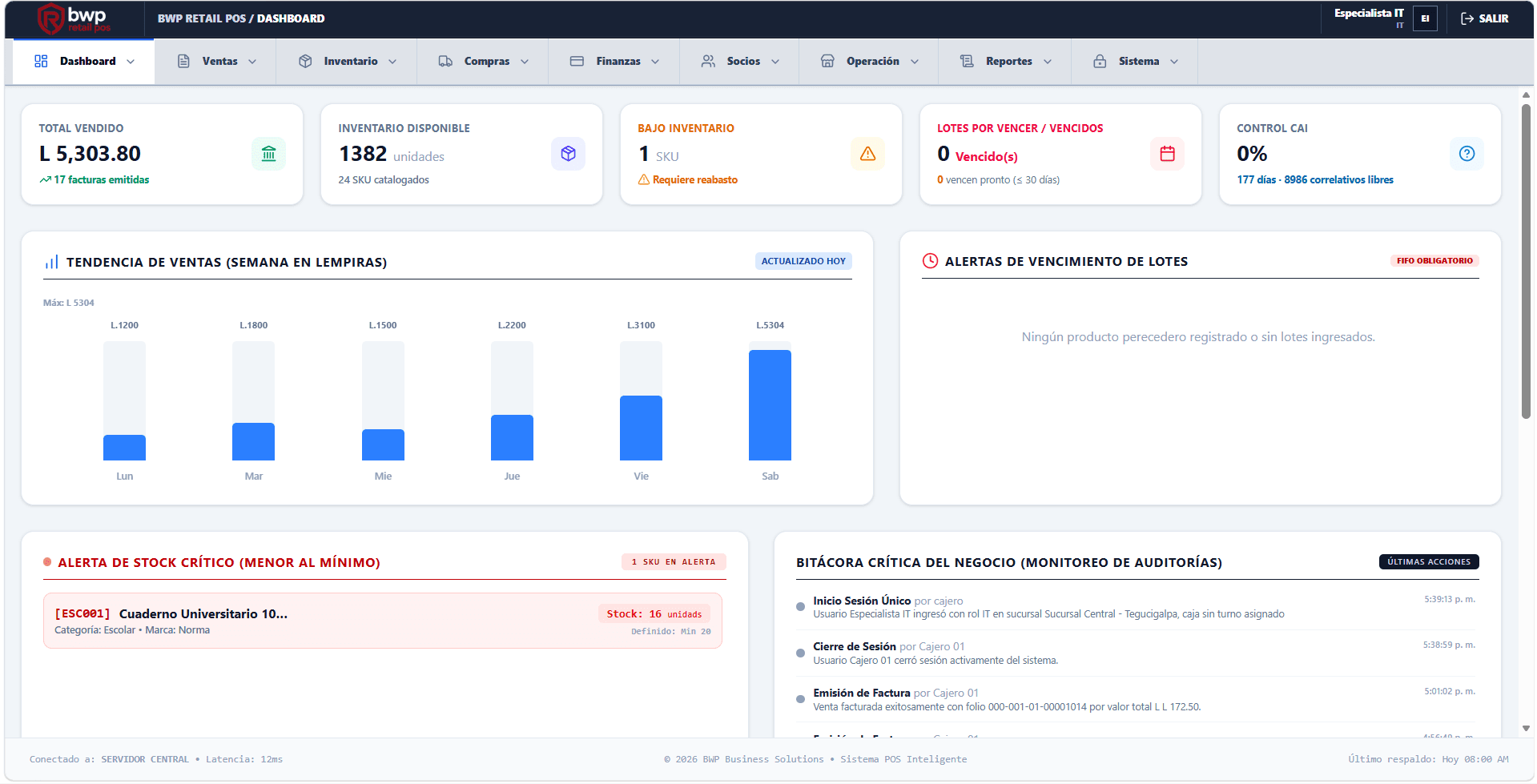 Interfaz de BWP Retail POS